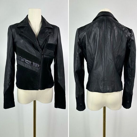 Slate & Willow Mixed Media Colorblock Moto Leather Jacket, size S - Picture 5 of 14